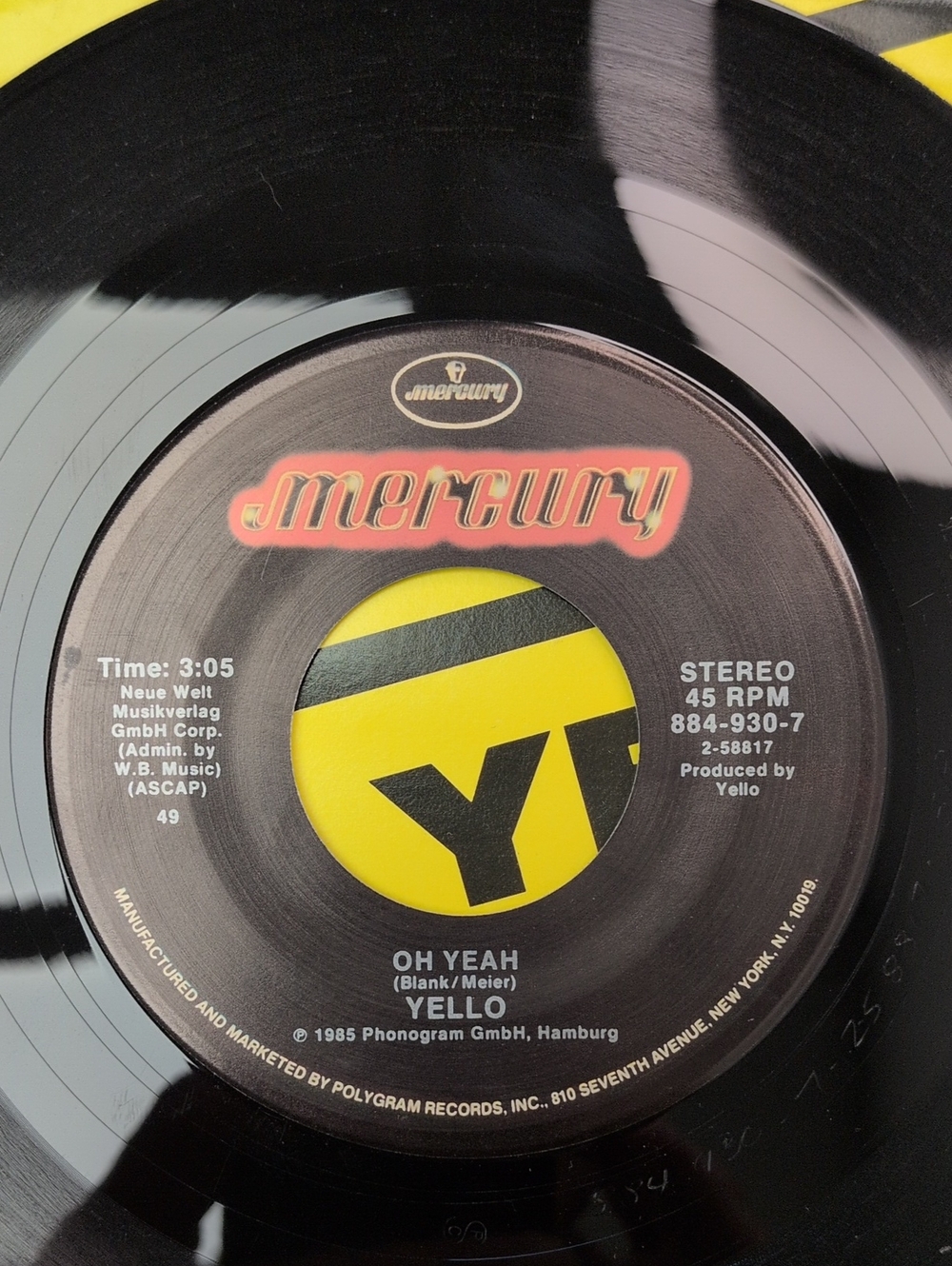Yello "Oh Yeah" 45 RPM Vinyl Single on Mercury  Ferris Bueller's Day Off